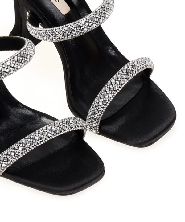 Mules μαύρα σατέν με λουράκια από στρας και ιδιαίτερο τακούνι